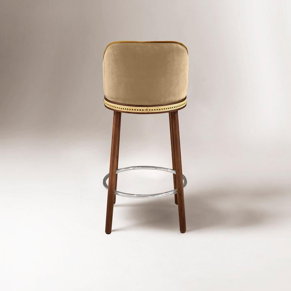 Modern Alma Bar Stool, Natural Walnut/Polished Nickel/Dune For Sale