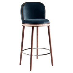 Alma Bar Stool, Natural Walnut/Polished Nickel/Mediterranee