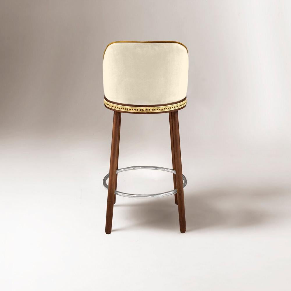 Modern Alma Bar Stool, Natural Walnut/Polished Nickel/Nuage For Sale