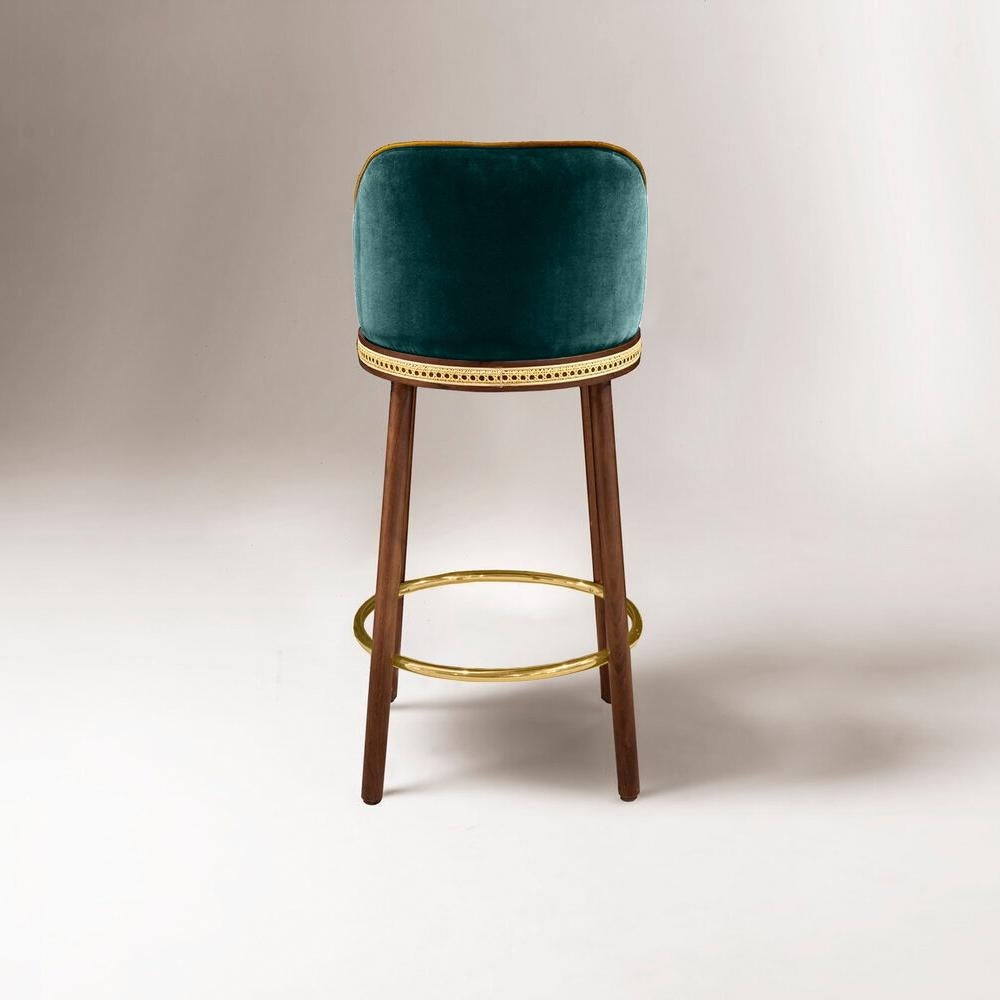 Modern Alma Bar Stool, Natural Walnut/Satin Brass/Duck For Sale