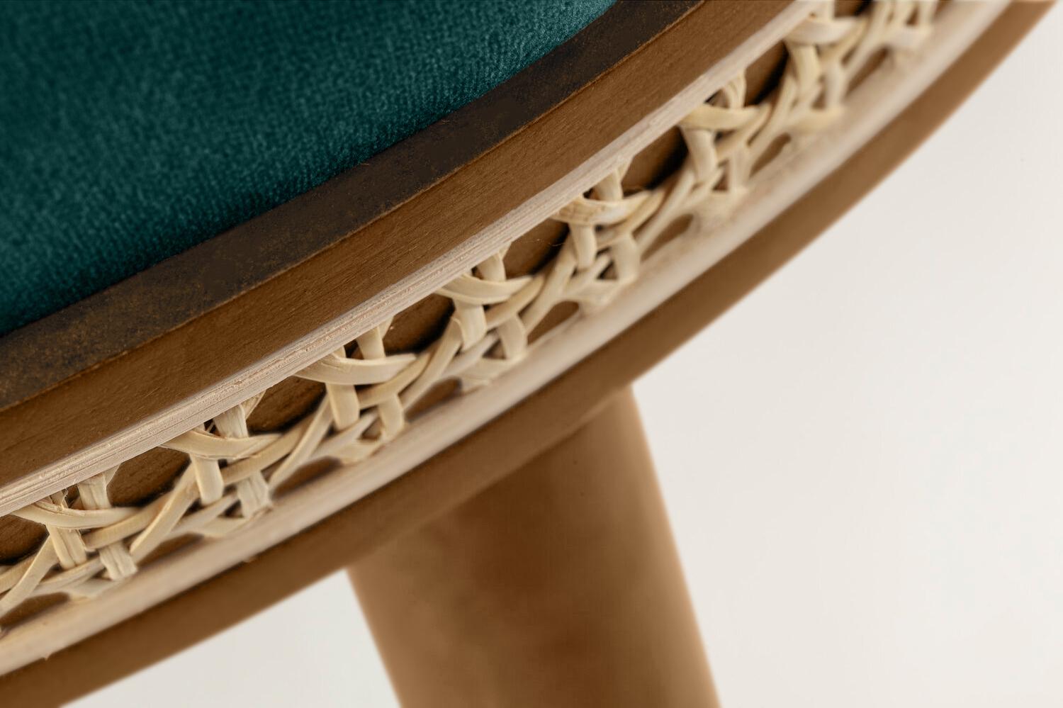 American Alma Bar Stool, Natural Walnut/Satin Brass/Duck For Sale
