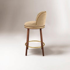 Alma Bar Stool, Natural Walnut/Satin Brass/Dune