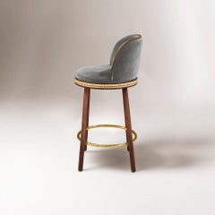 Alma Bar Stool, Natural Walnut/Satin Brass/Fog