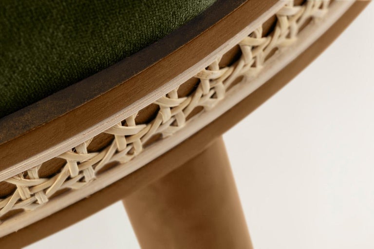 Alma Bar Stool, Natural Walnut/Satin Brass/Kiwi For Sale at 1stDibs