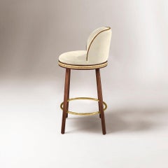 Alma Bar Stool, Natural Walnut/Satin Brass/Nuage