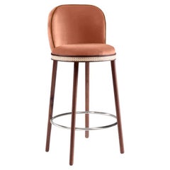 Alma Bar Stool, Natural Walnut/Satin Nickel/Powder