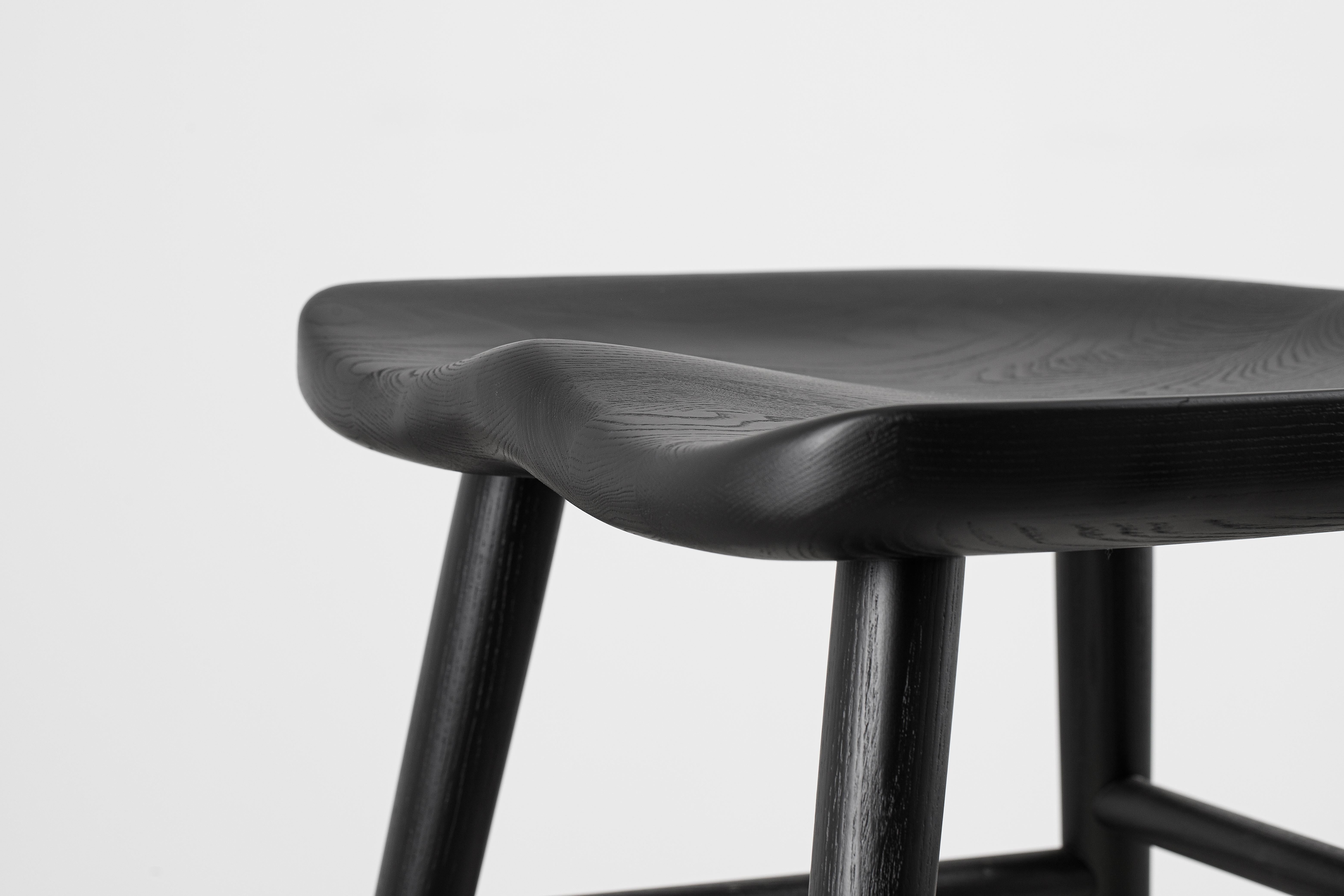Mid-Century Modern Alma Black Counter Ash Solid Wood Stool For Sale