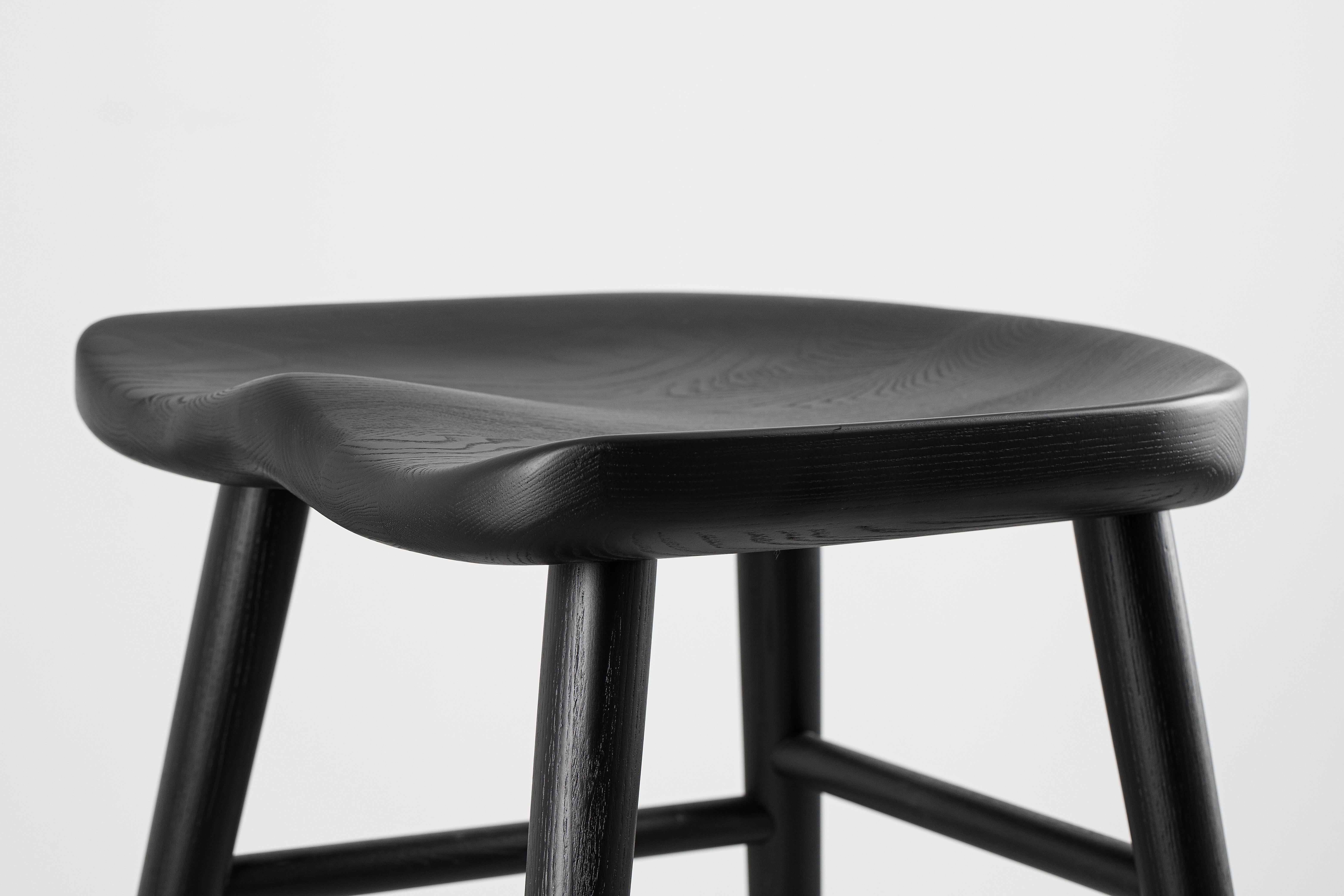 Moldovan Alma Black Counter Ash Solid Wood Stool For Sale