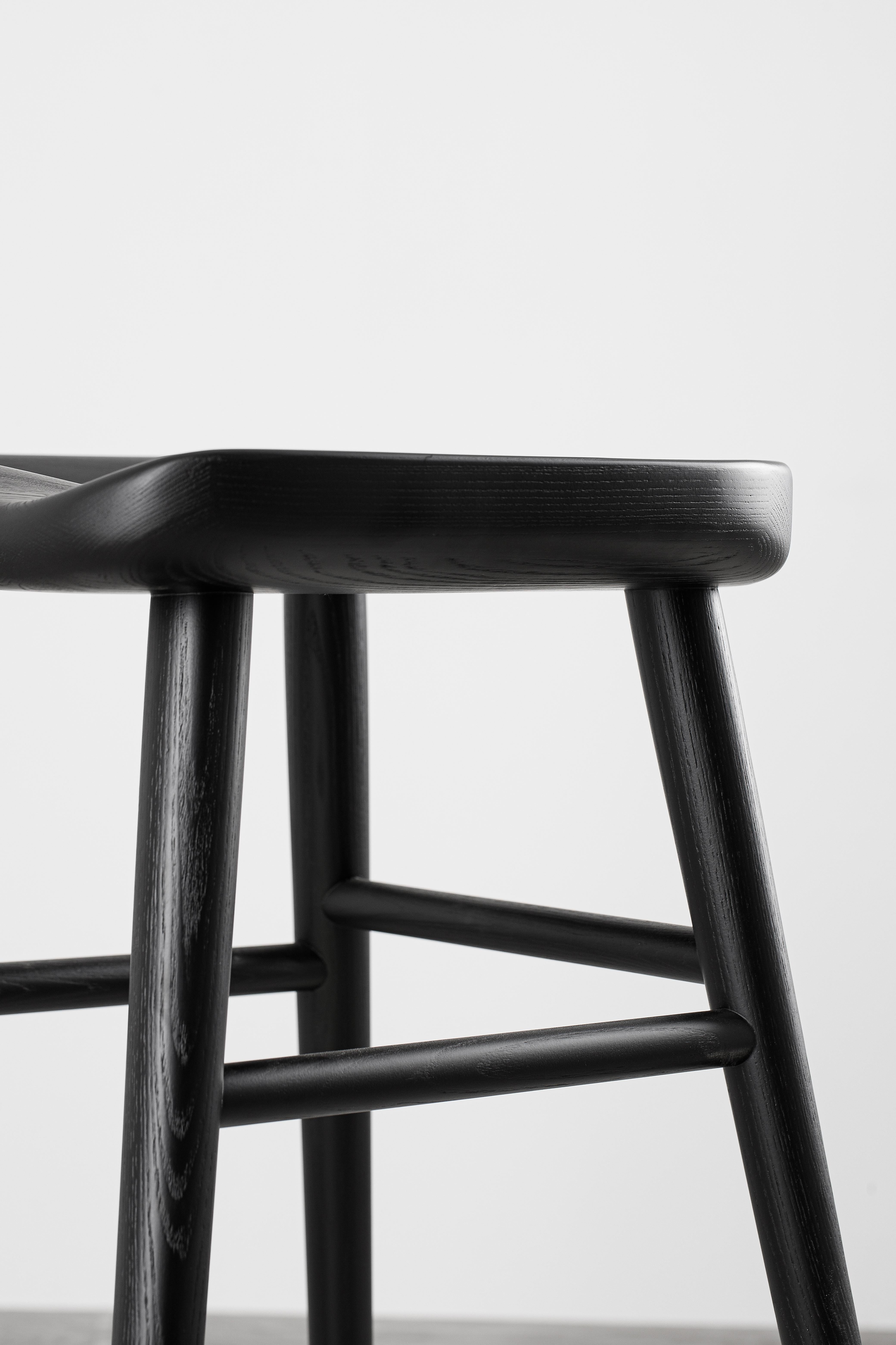 Contemporary Alma Black Counter Ash Solid Wood Stool For Sale