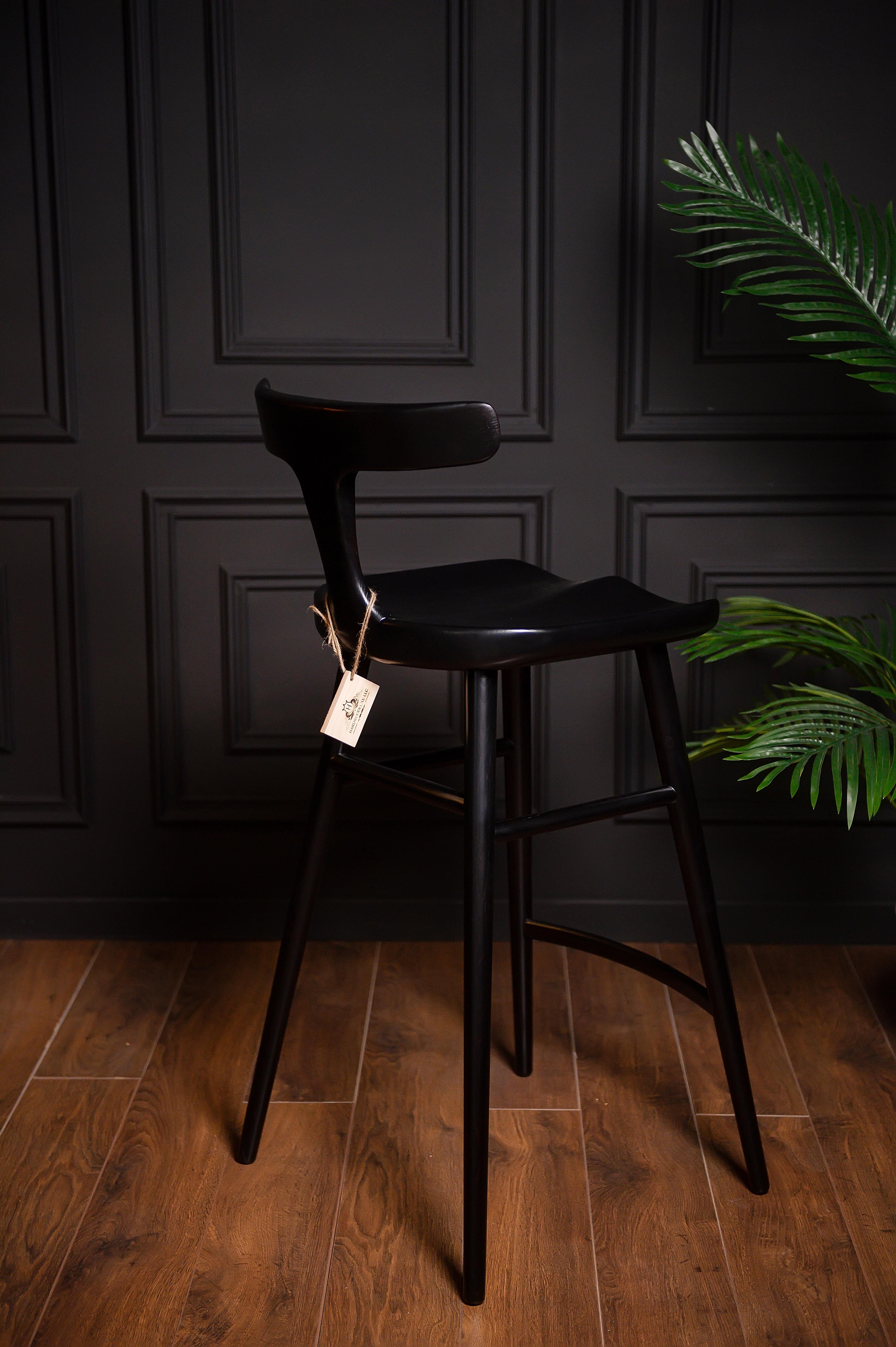 Alma Black Solid Wood Bar Chairs with Back For Sale 3