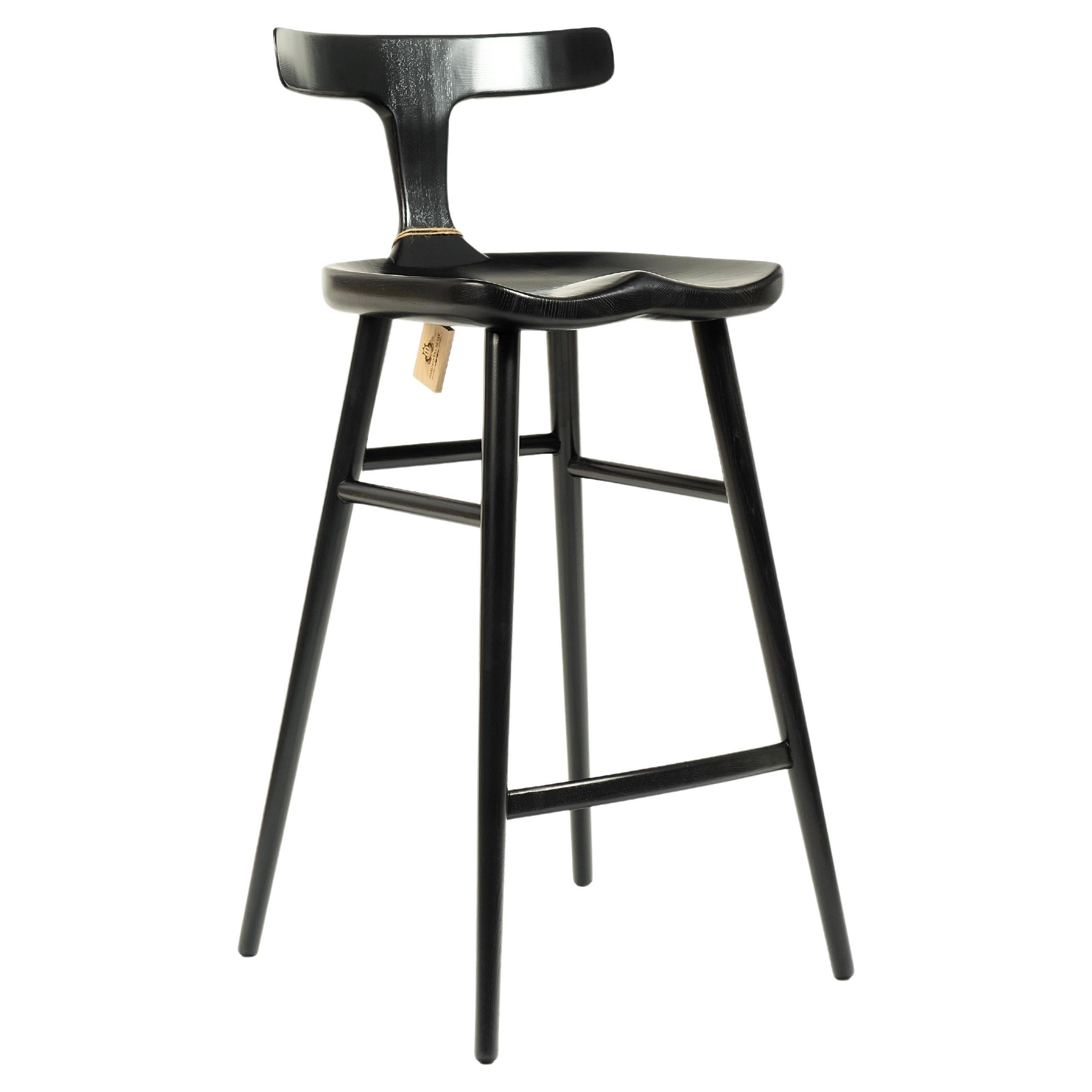 Alma Black Solid Wood Bar Chairs with Back For Sale