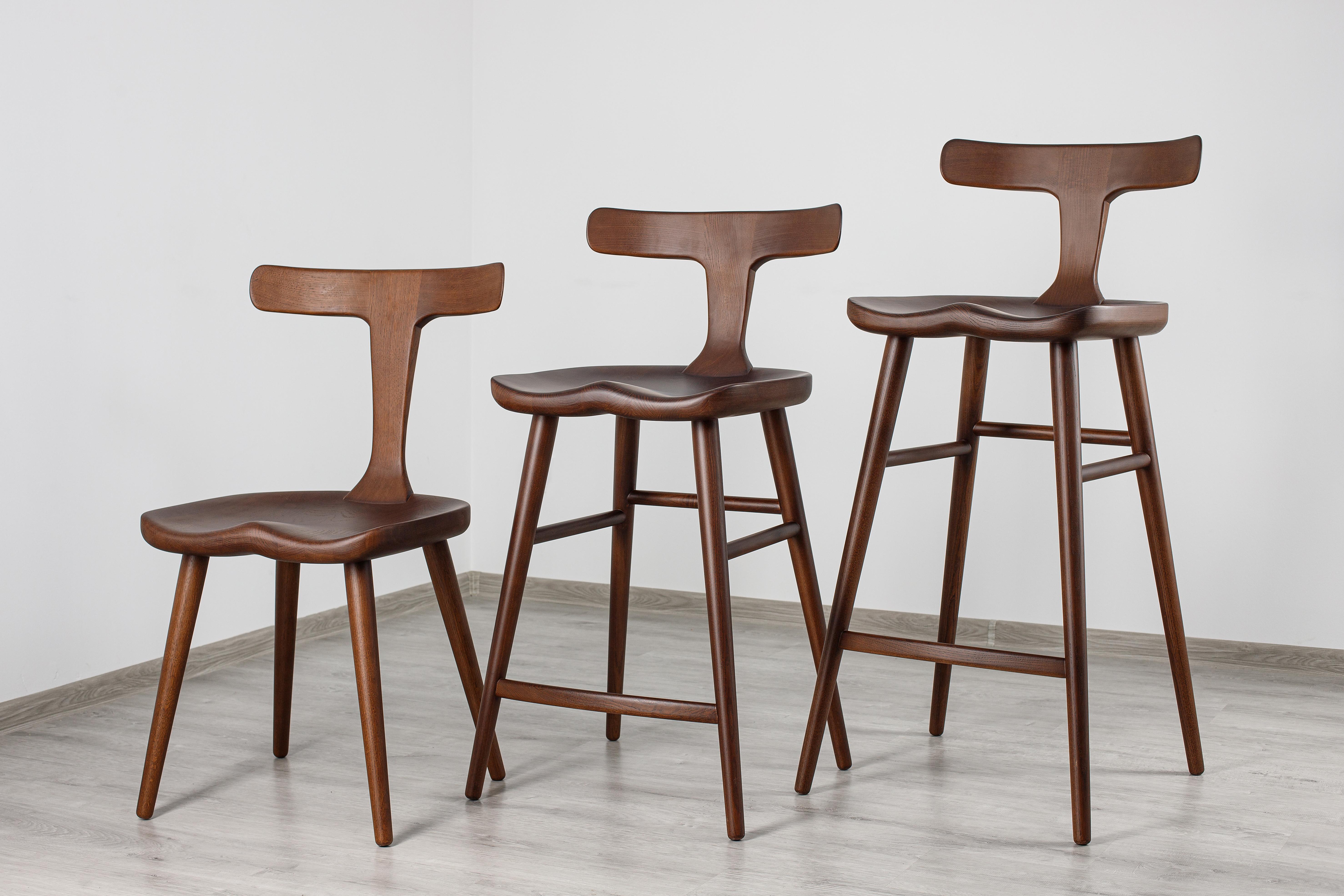 Chaises de bar en bois massif avec dossier, Brown en vente 3