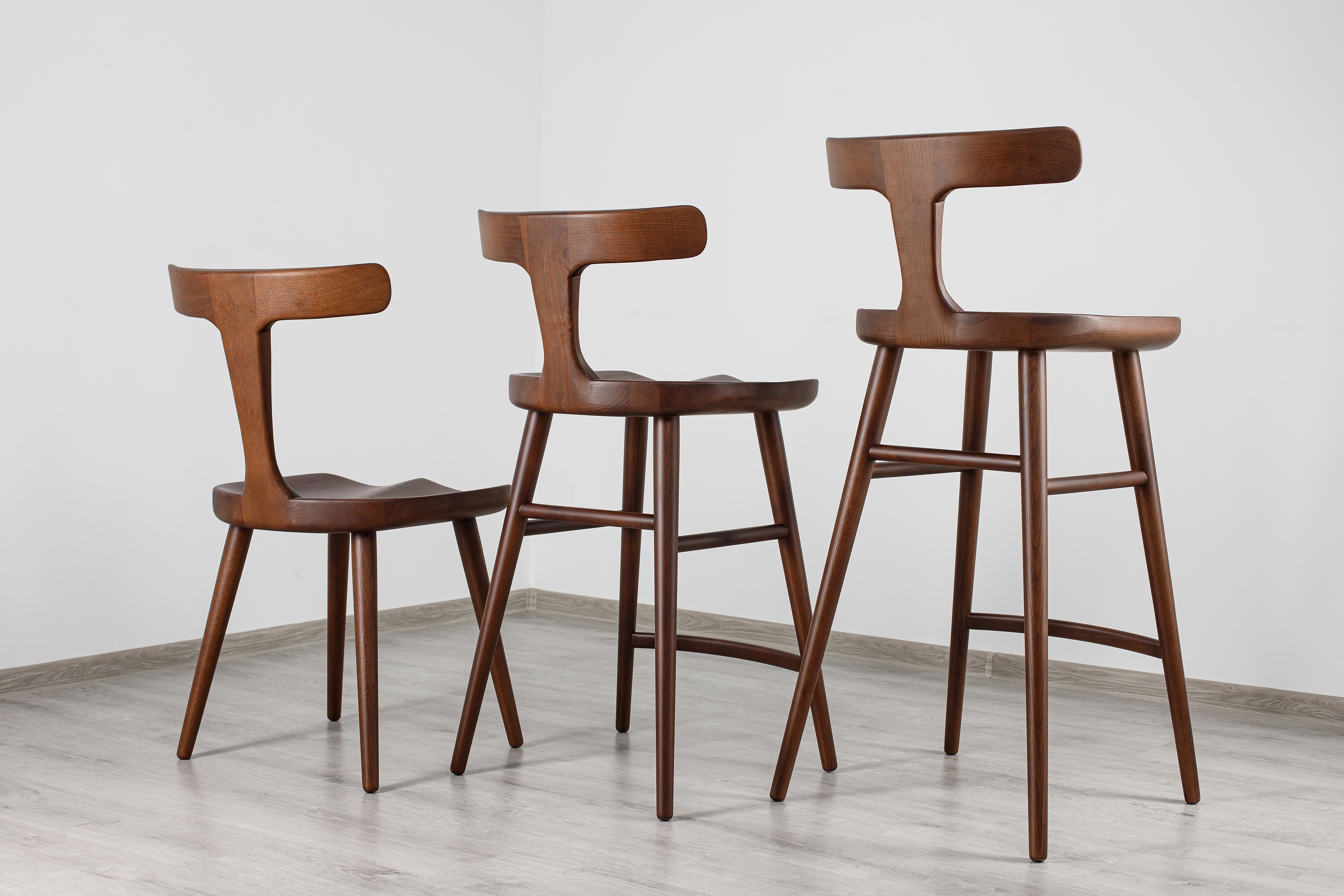 Chaises de bar en bois massif avec dossier, Brown en vente 4