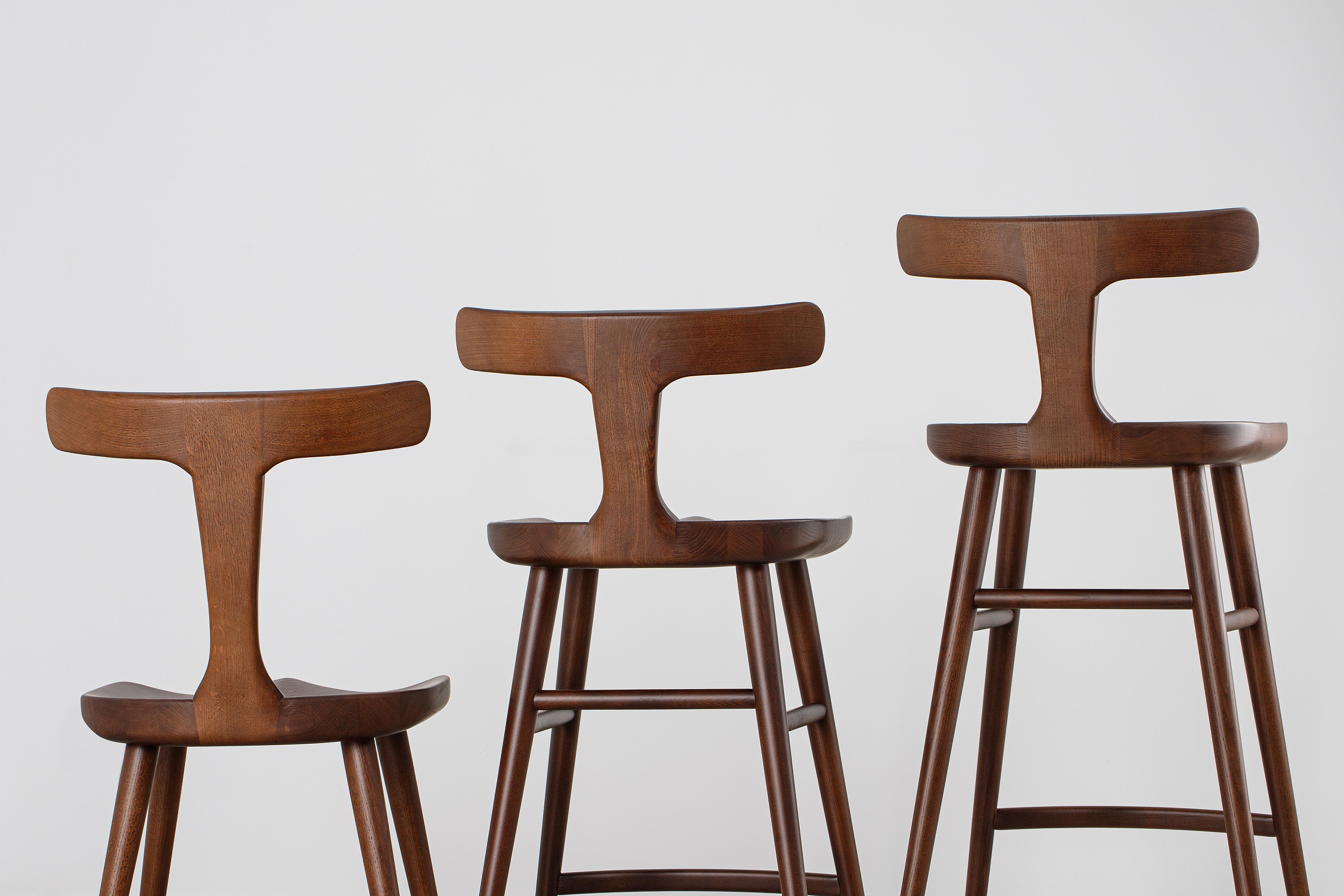 Chaises de bar en bois massif avec dossier, Brown en vente 5