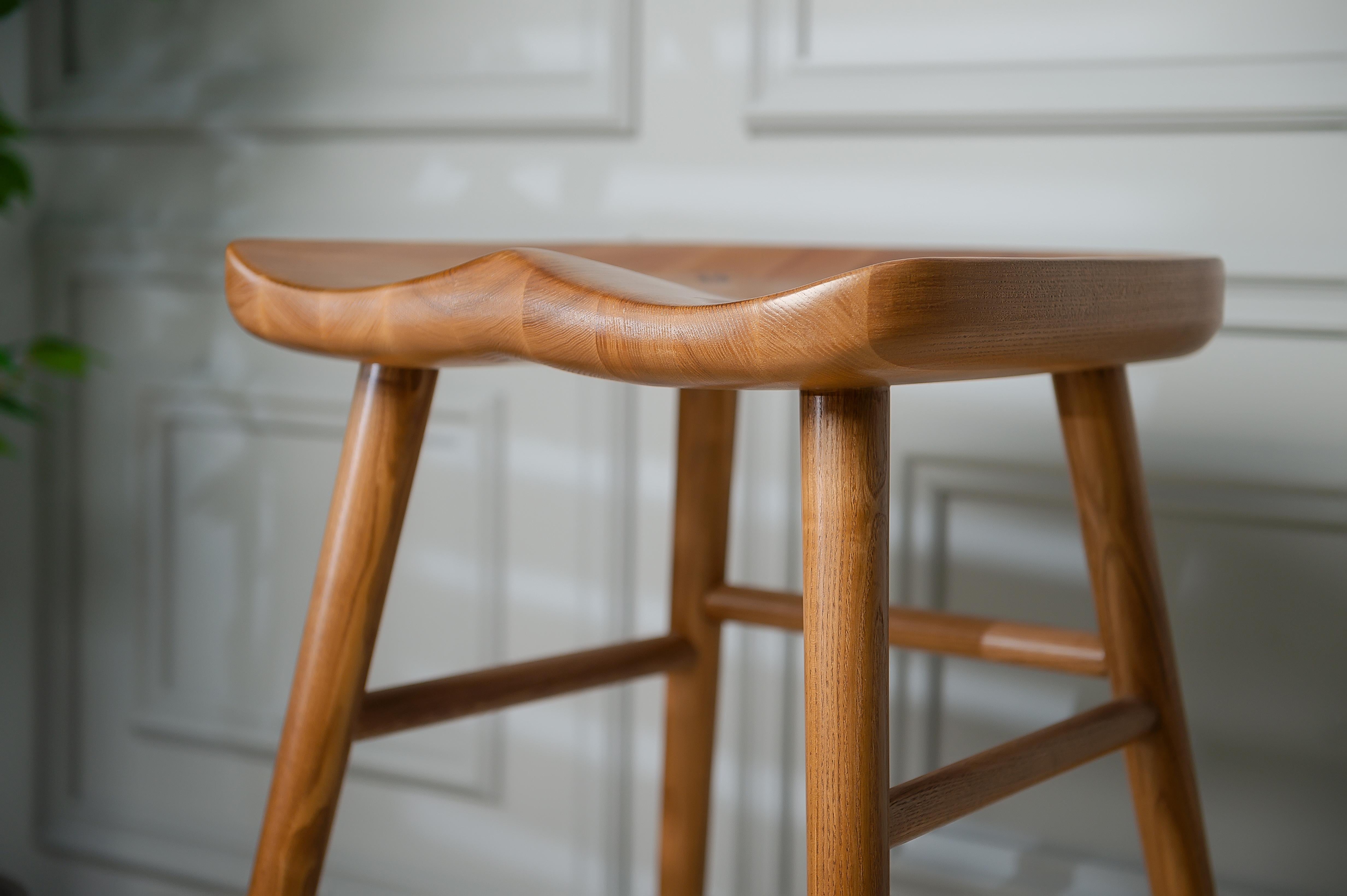 Mid-Century Modern Alma Brown Solid Wood Bar Stool For Sale