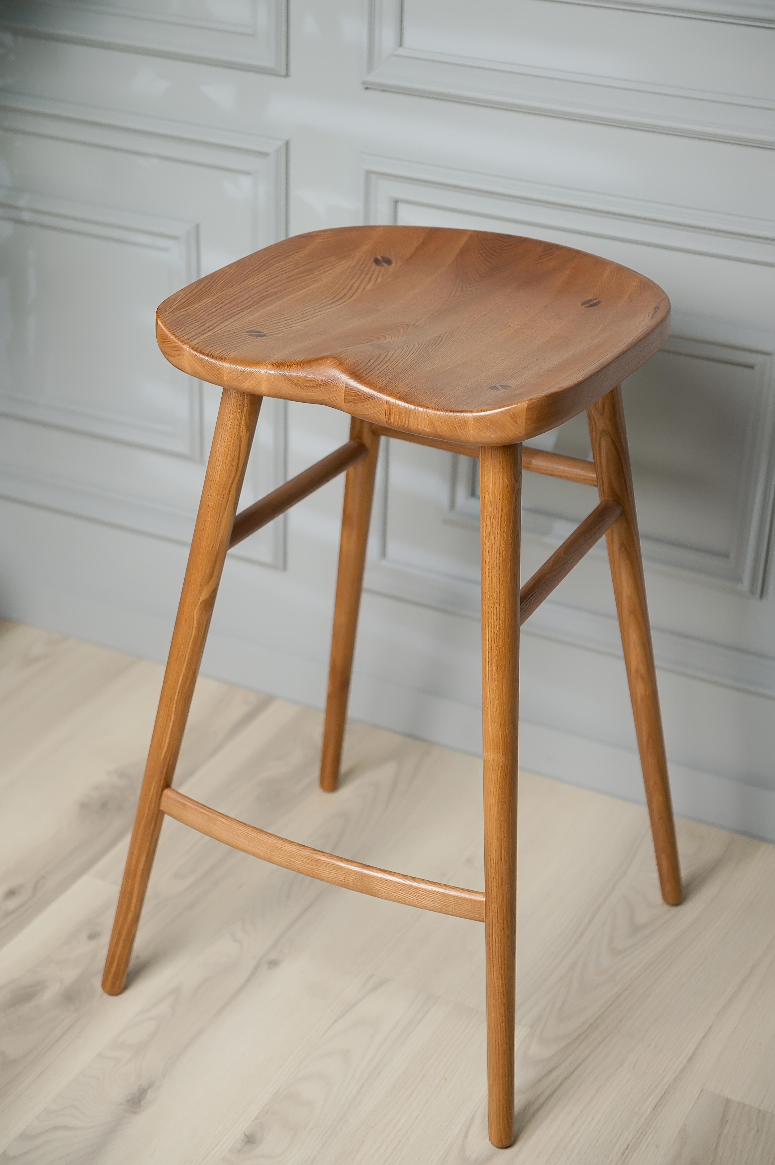 Carved Alma Brown Solid Wood Bar Stool For Sale