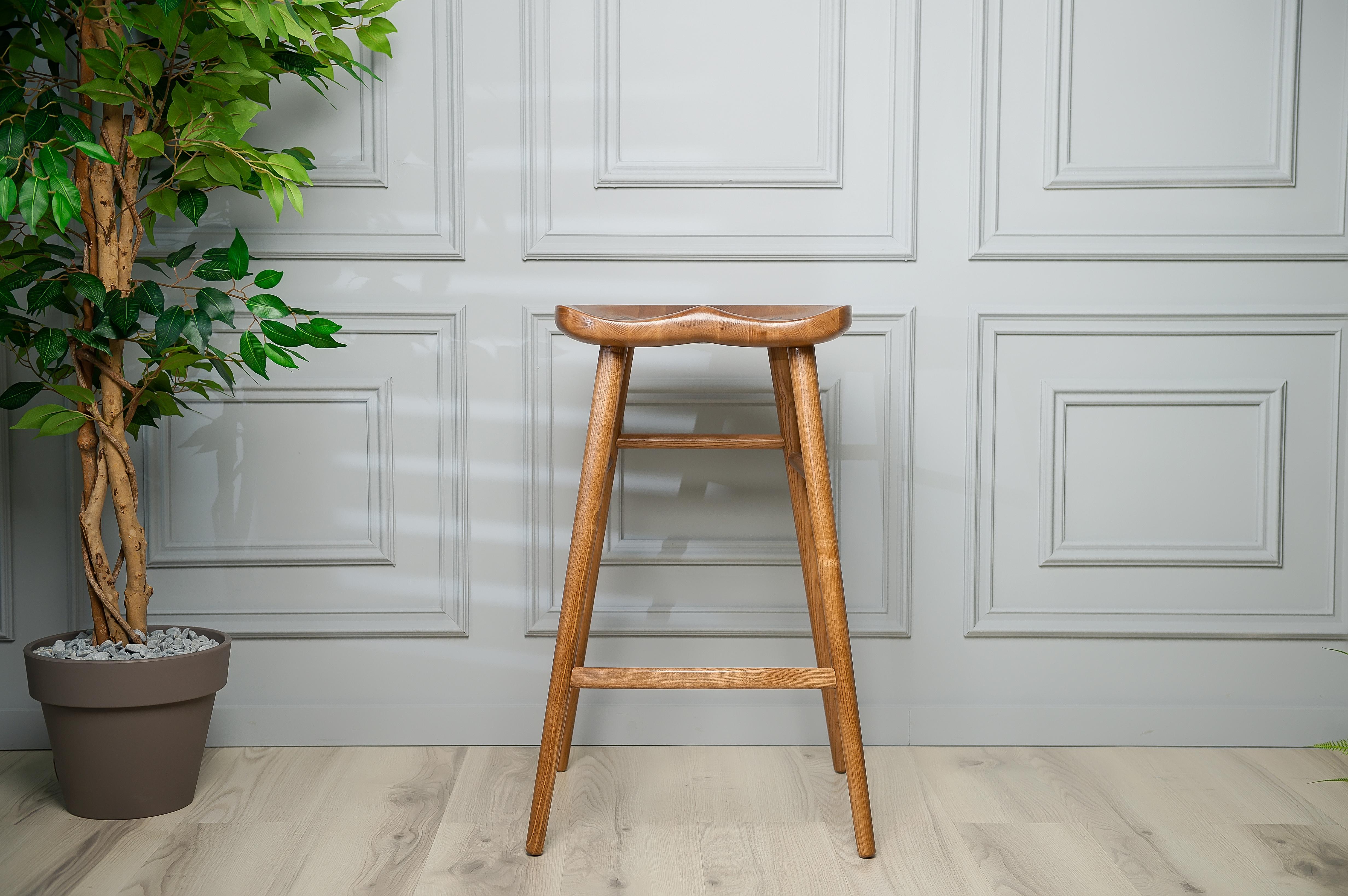 Contemporary Alma Brown Solid Wood Bar Stool For Sale