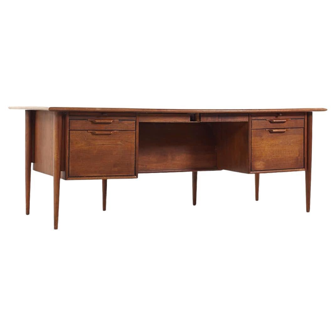 SOLD 03/18/24 Alma Castilian Mid Century Walnut and Leather Executive Desk