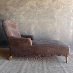 Alma Chaise Lounge Slip Covered in Brown Stone Washed Linen