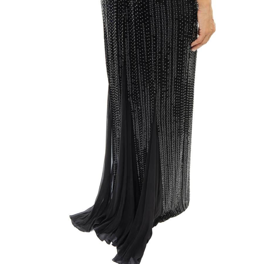 ALMA COUTURE Evening Gown in Black Sequined Silk Size 38FR For Sale 3