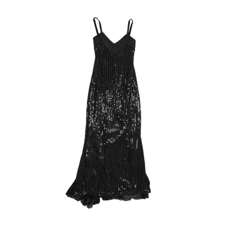 ALMA COUTURE Evening Gown in Black Sequined Silk Size 38FR For Sale