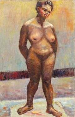 Vintage Modernist Nude Figure Painting by Alma Davies, Student of Raphael Soyer