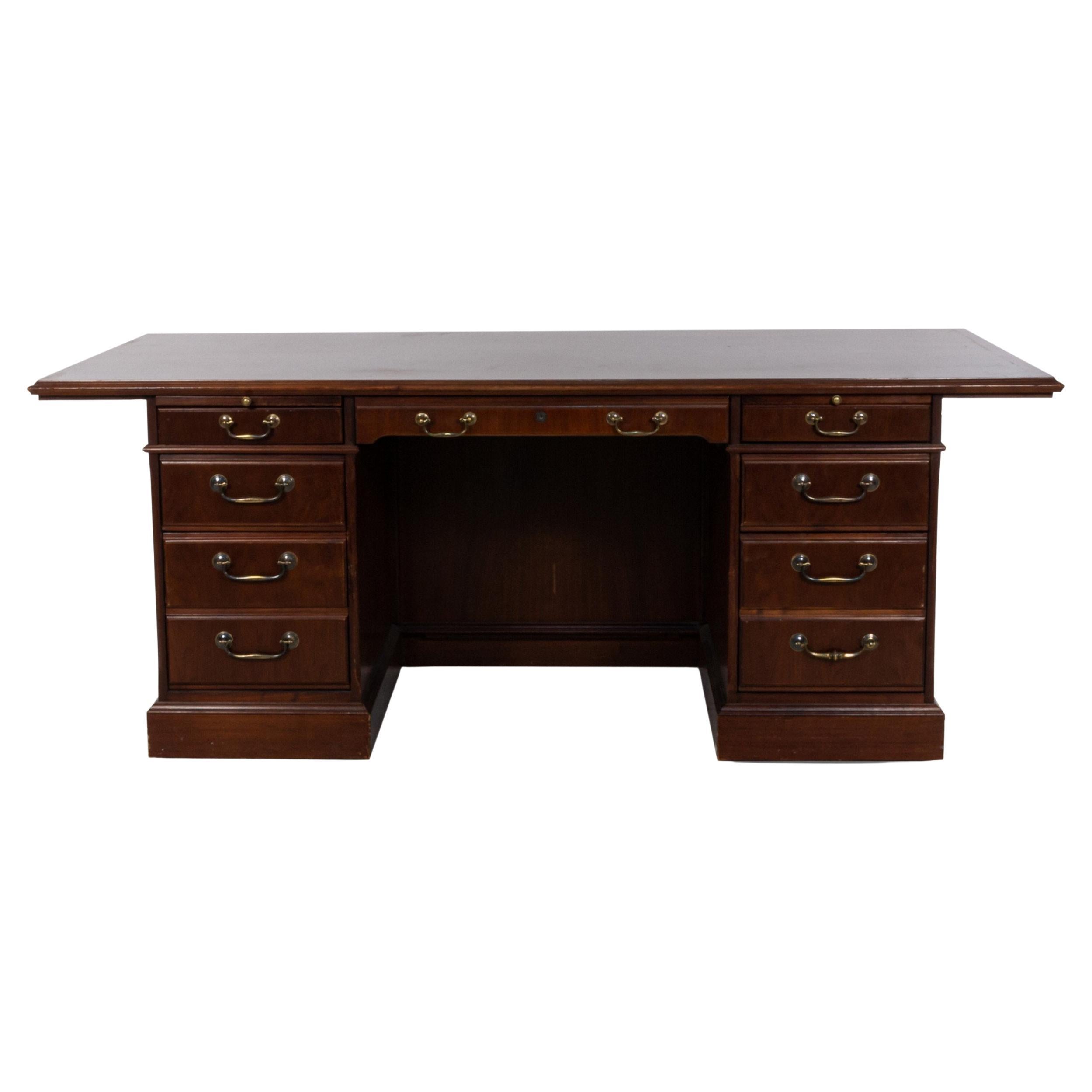 MidCentury "The Boss" Mahogany Executive Desk with Brass Pulls For