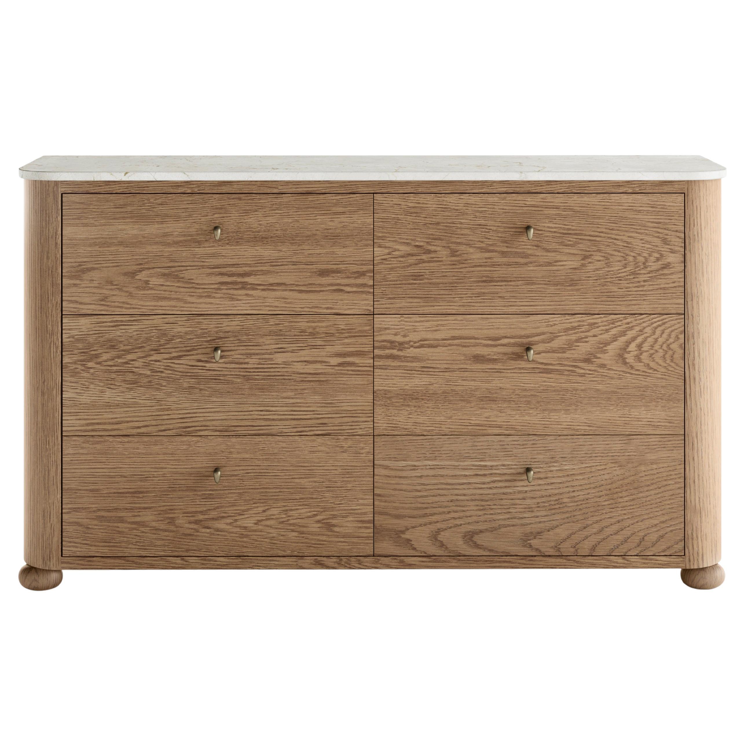 Alma Dresser, in Summer Aged Oak and Crema Marble, by August Abode For Sale