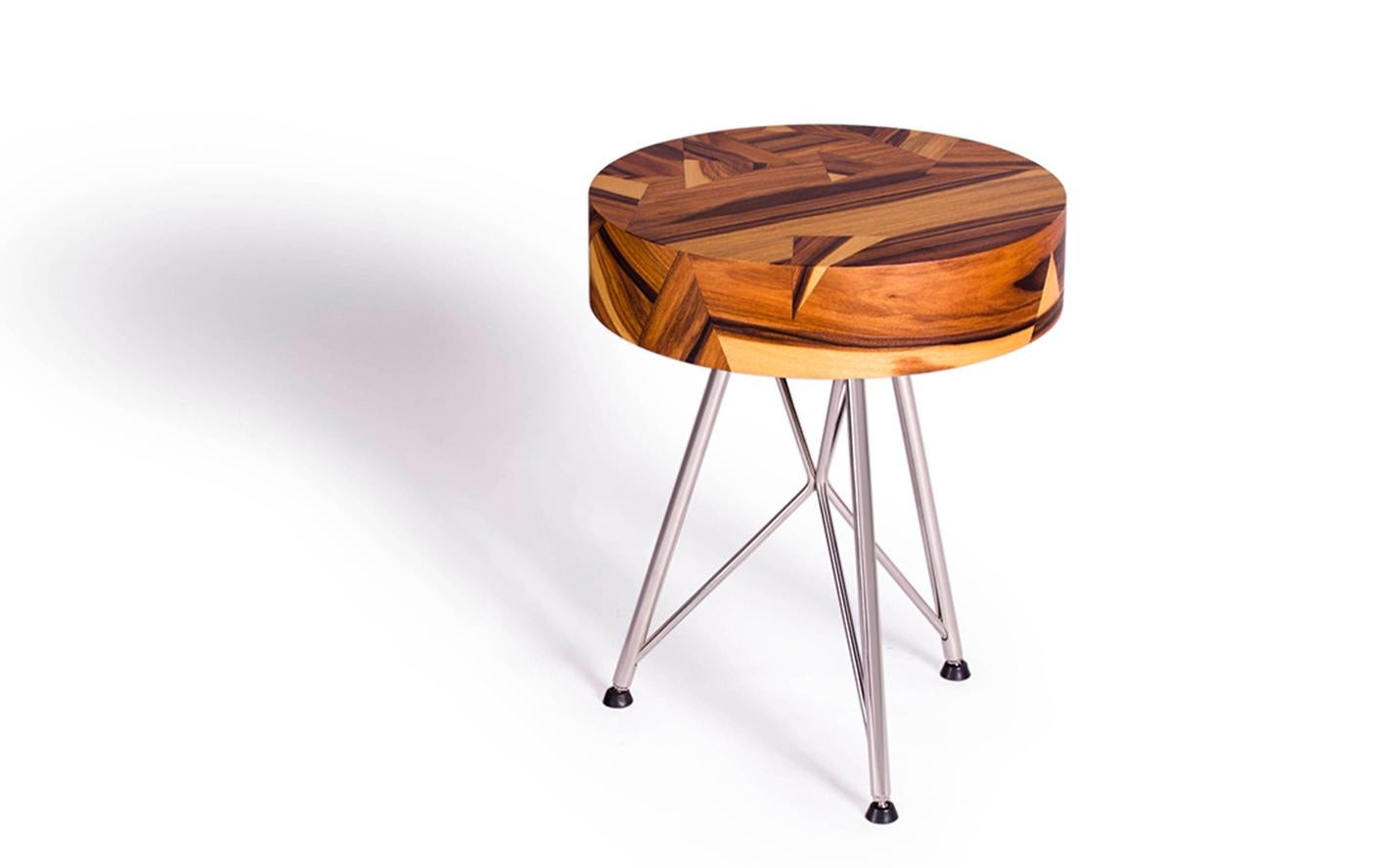 Stainless Steel Alma Geometric Contemporary Rosewood Stool or Auxiliary Table