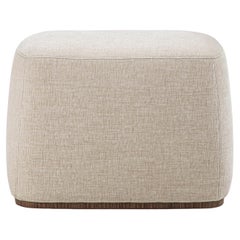 Alma Gray Fabric & Walnut Pouf