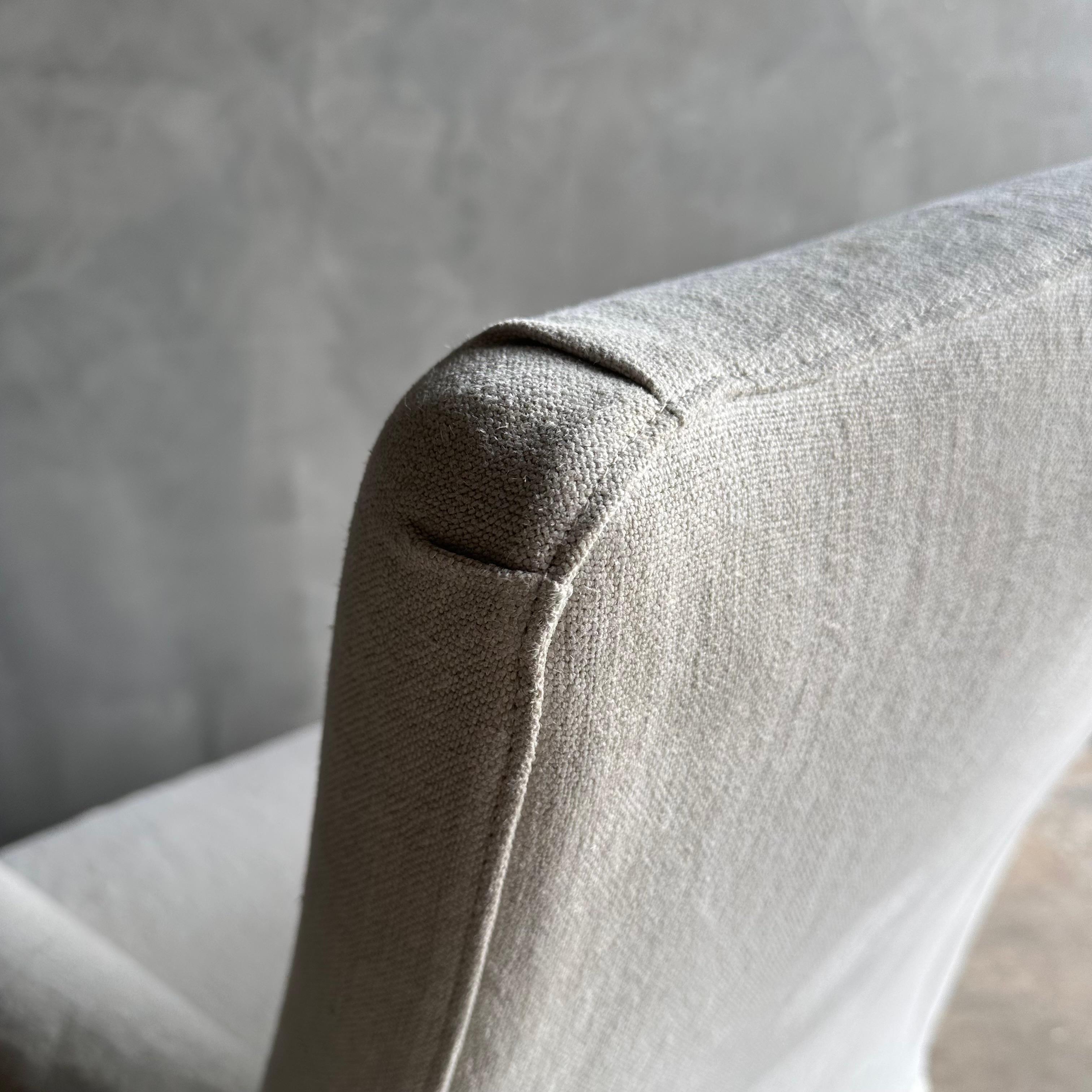 Alma Linen Slip Covered Club Chair with White Oak Legs and Caster Wheels 5