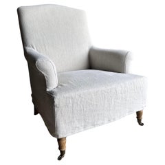 Alma Linen Slip Covered Club Chair with White Oak Legs and Caster Wheels