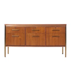 Alma Mid Century Brass and Walnut File Credenza