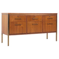 Alma Mid Century Brass and Walnut File Credenza