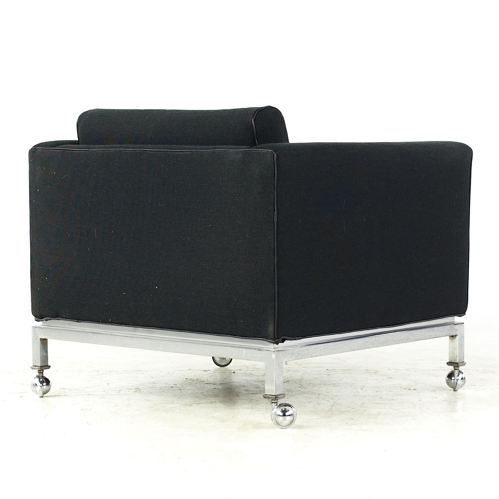 Upholstery Alma Midcentury Rolling Chrome Lounge Chairs, Pair For Sale