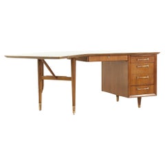 Alma Mid-Century Walnut and Brass Boomerang Desk