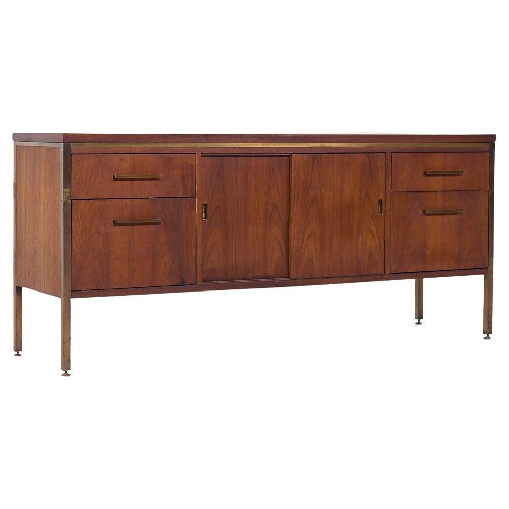 Alma Mid Century Walnut and Brass File Credenza