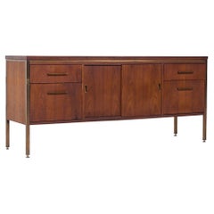 Alma Mid Century Walnut and Brass File Credenza