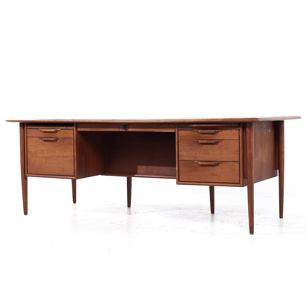 Mid-Century Modern Alma Mid Century Walnut and Leather Executive Desk For Sale