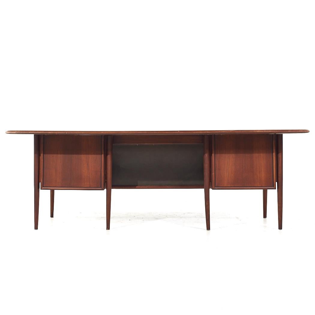 American Alma Mid Century Walnut and Leather Executive Desk For Sale
