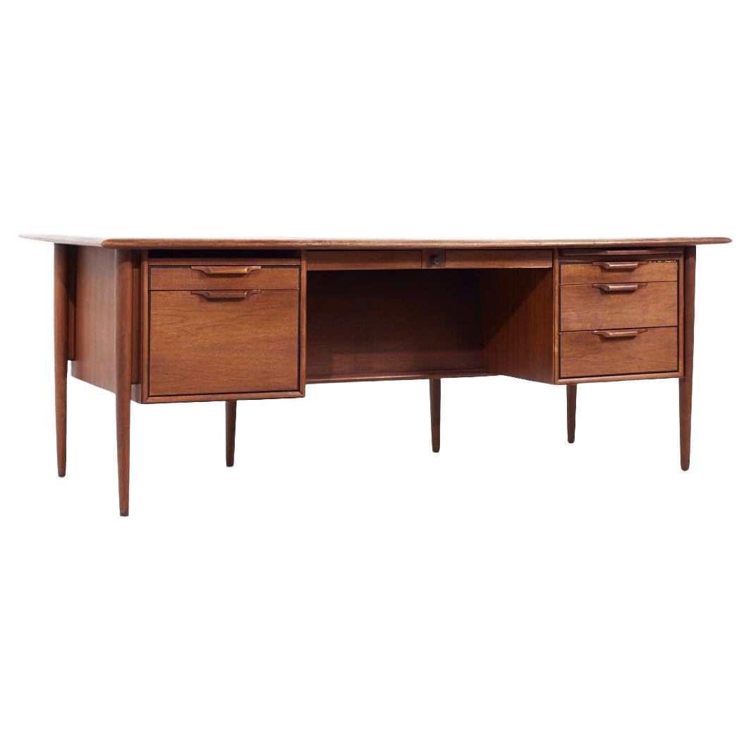 Alma Mid Century Walnut and Leather Executive Desk For Sale