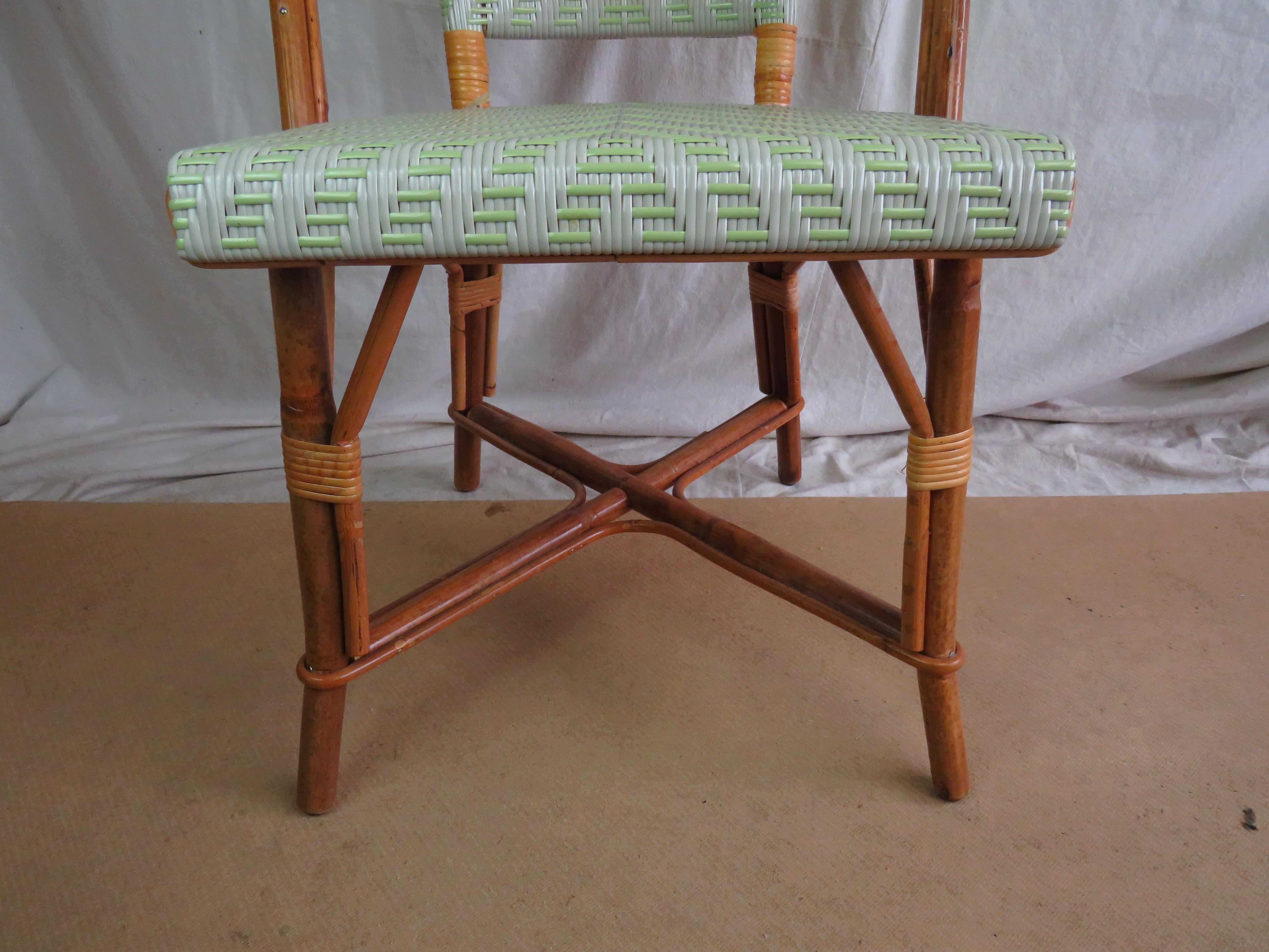Alma Side Chairs, Mint and Putty Weave In Good Condition For Sale In Nantucket, MA