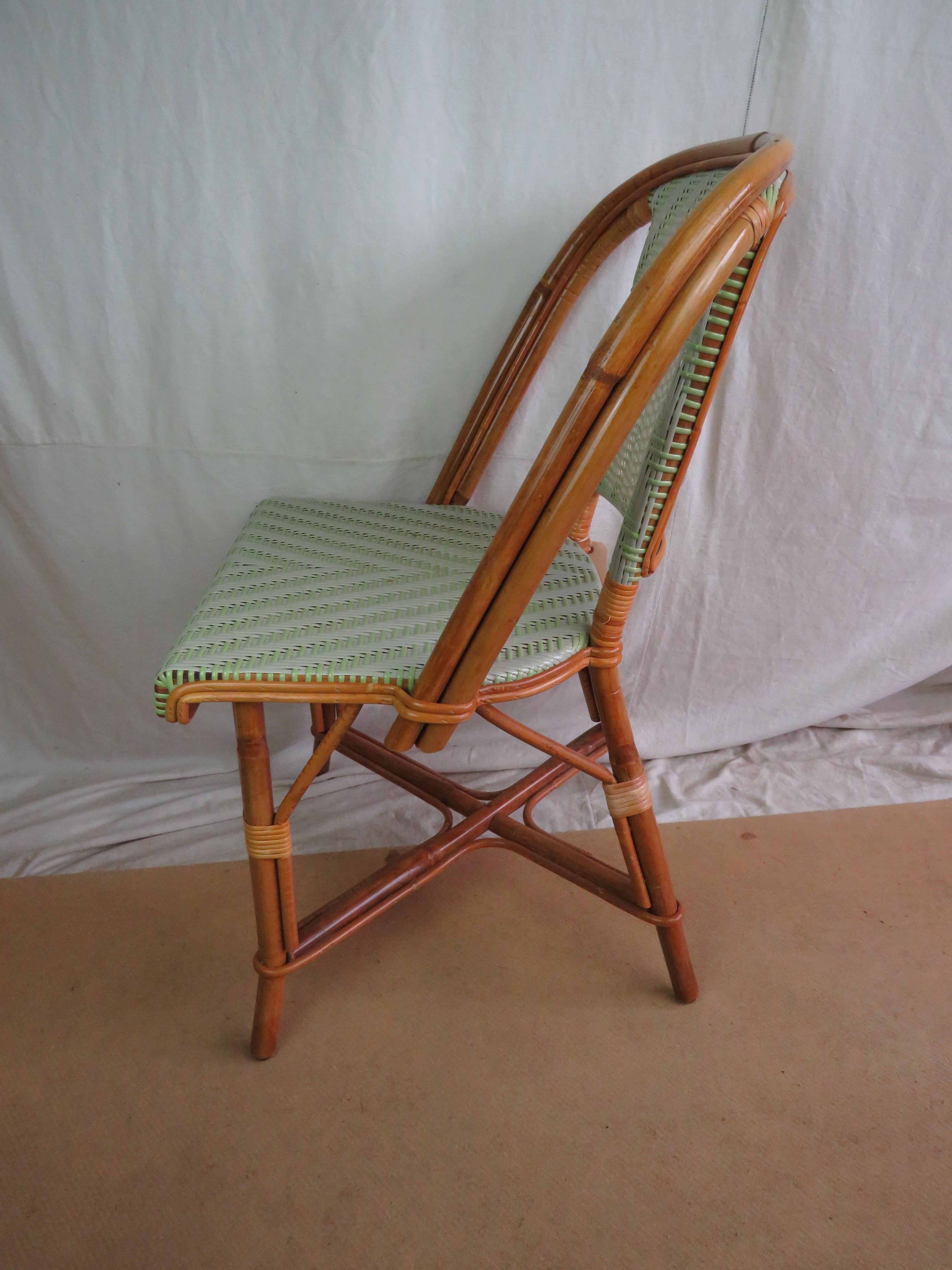 Rattan Alma Side Chairs, Mint and Putty Weave For Sale