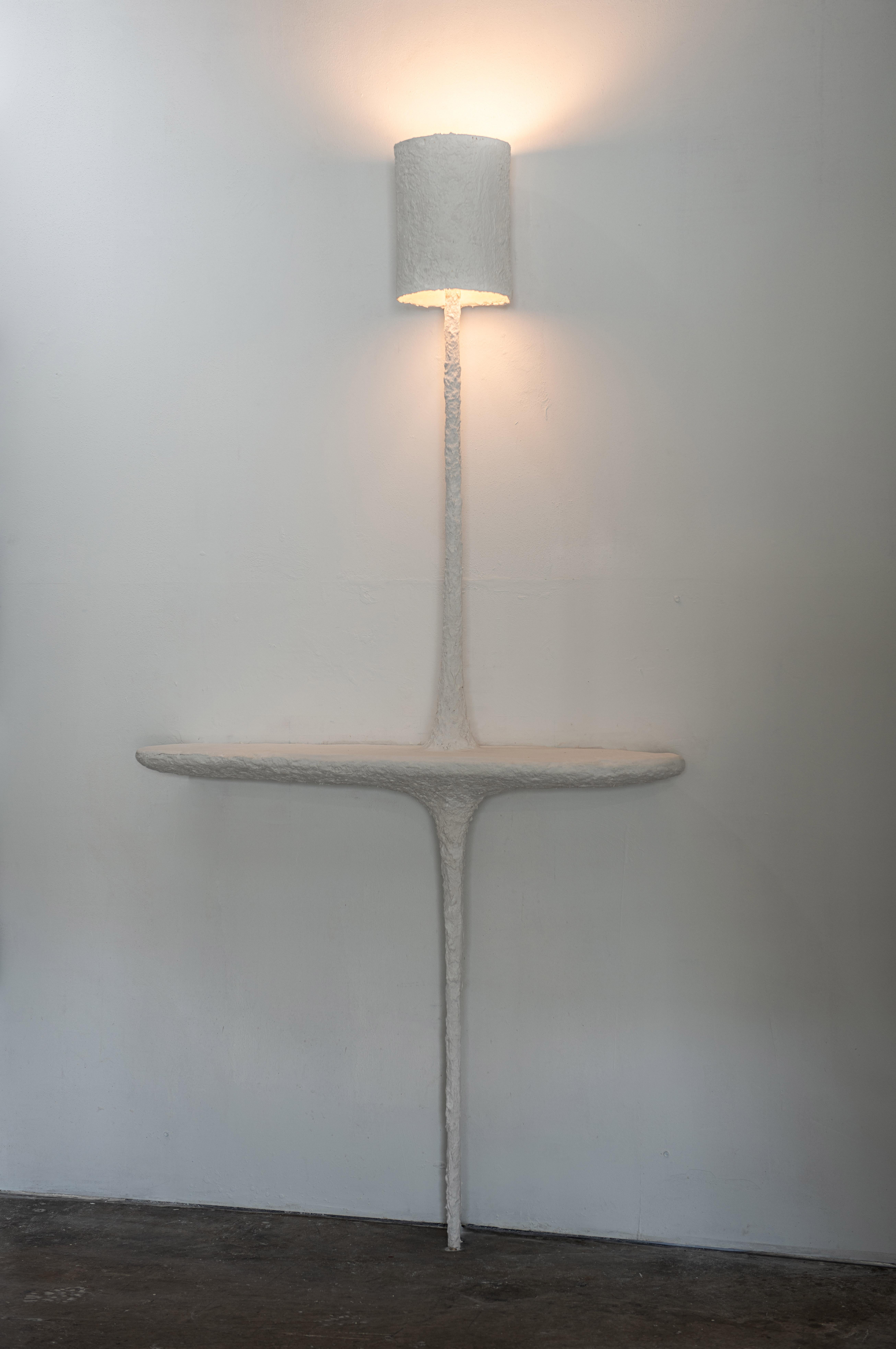 American Alma Solitaria Wall Lamp and Console in Polished Plaster by Reynold Rodriguez