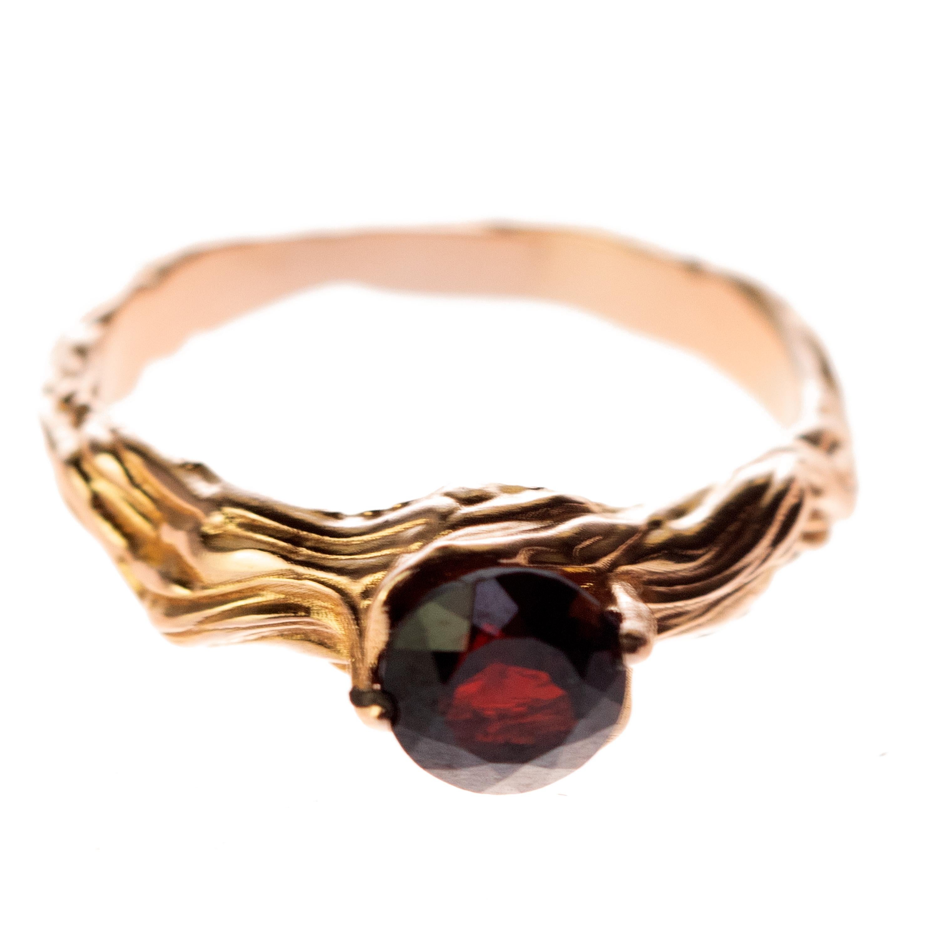 Almandine Bague cocktail italienne sculptée à la main en or rose et rose 18 carats avec grenat, faite à la main en vente 5