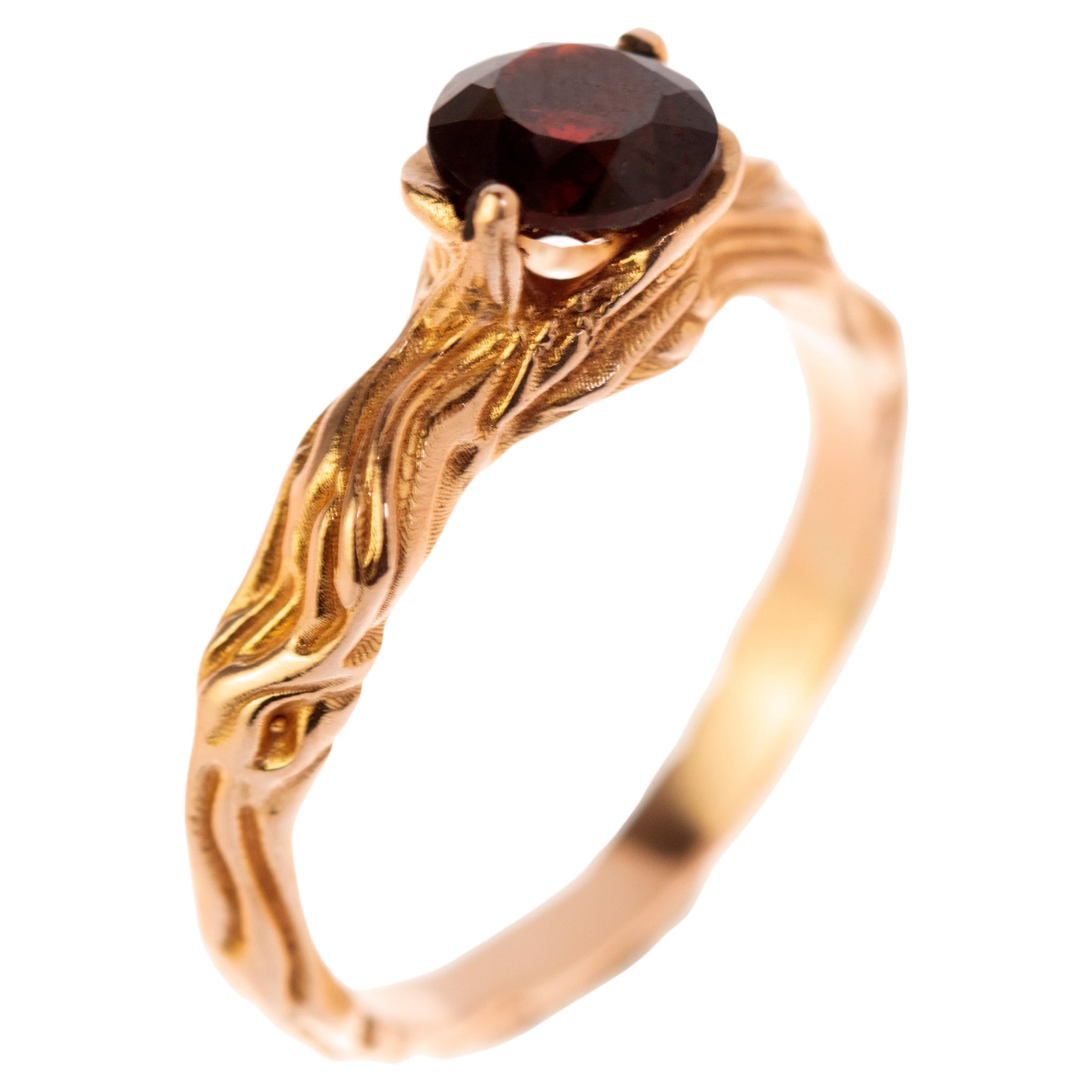 Granate Almandino 18 Kilates Oro Rosa Rosa Cóctel Anillo Tallado a Mano Italiano