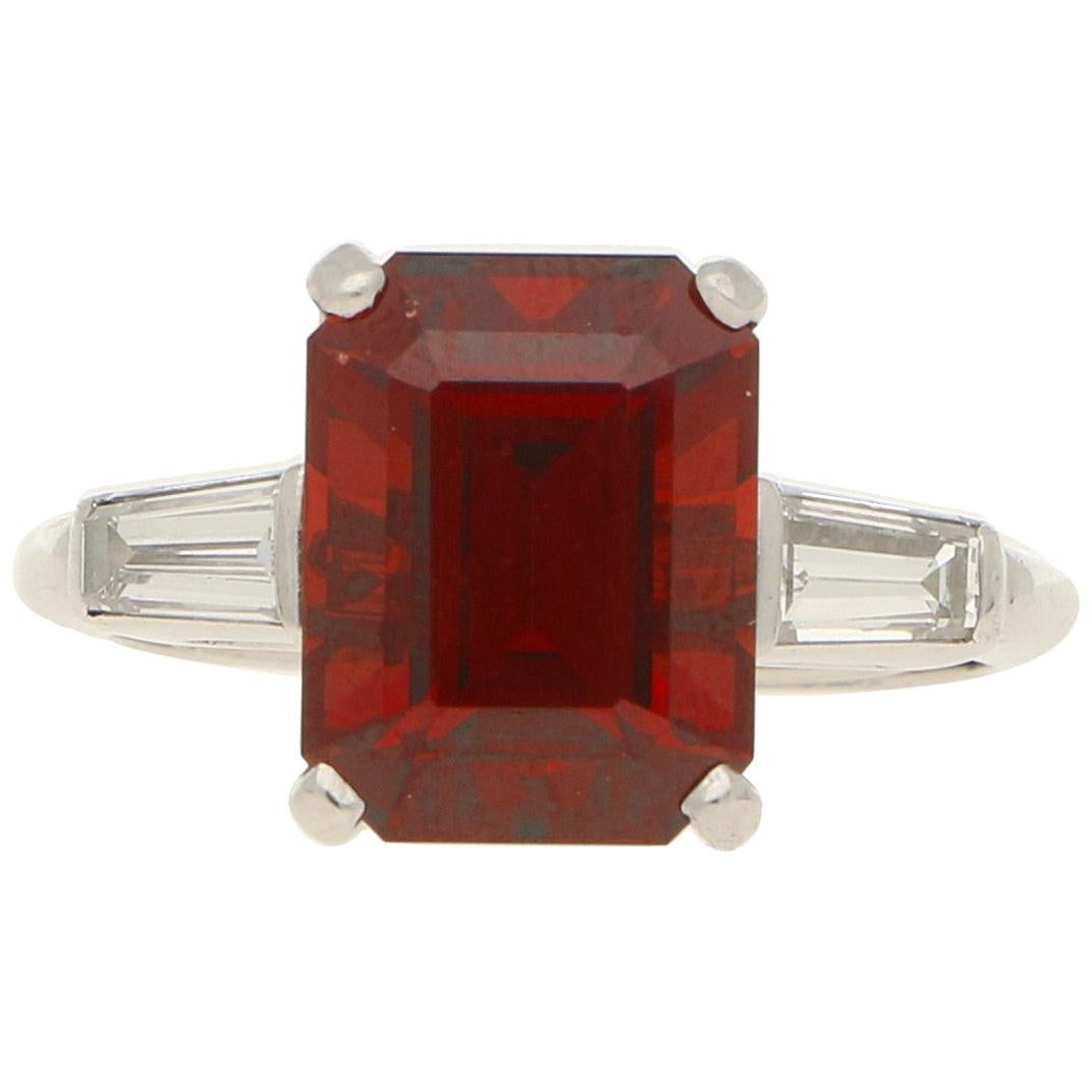 Almandine Garnet and Diamond Engagement / Dress Ring Set in Platinum