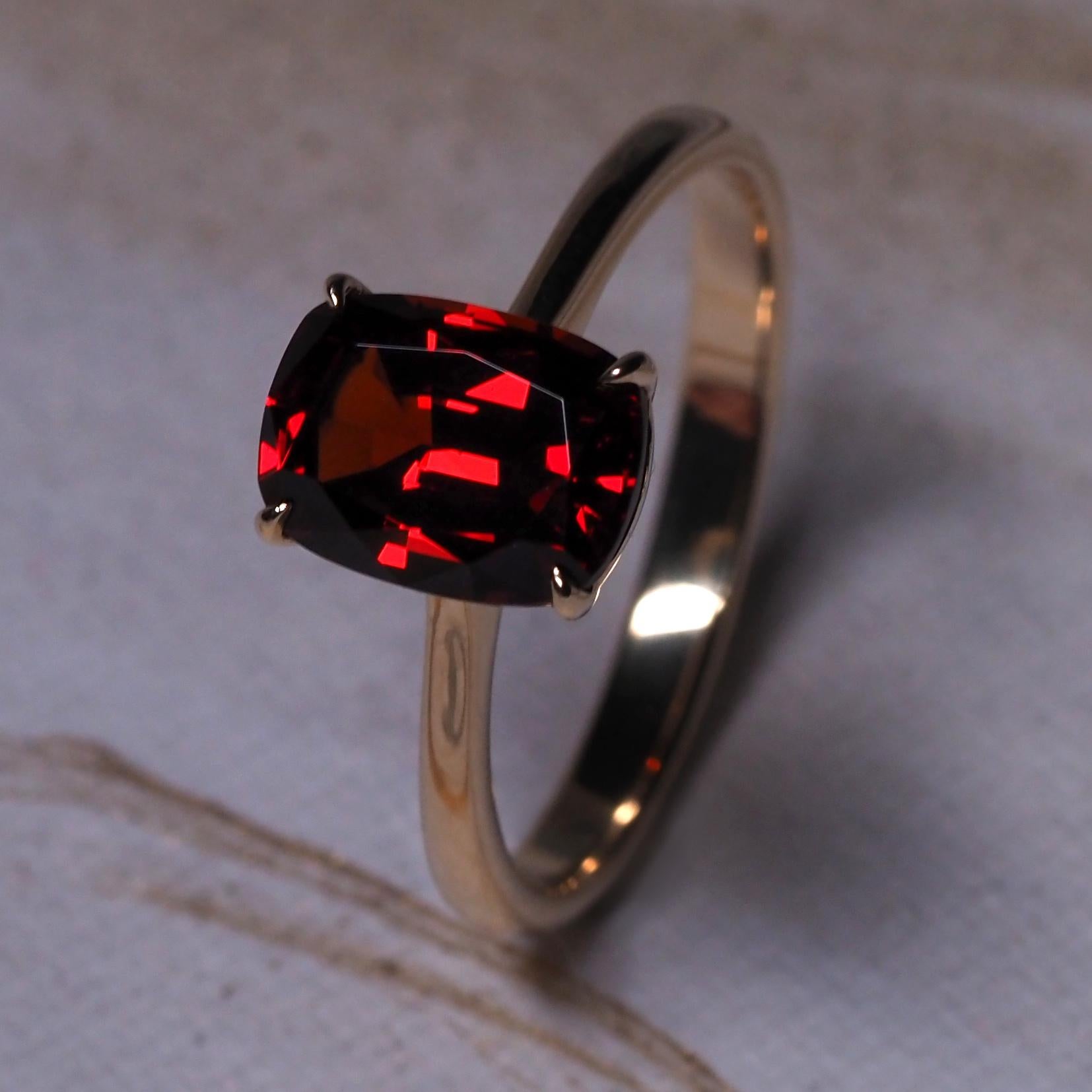 Artisan Almandine Red Garnet Ring Yellow Gold Cocktail Ring For Sale
