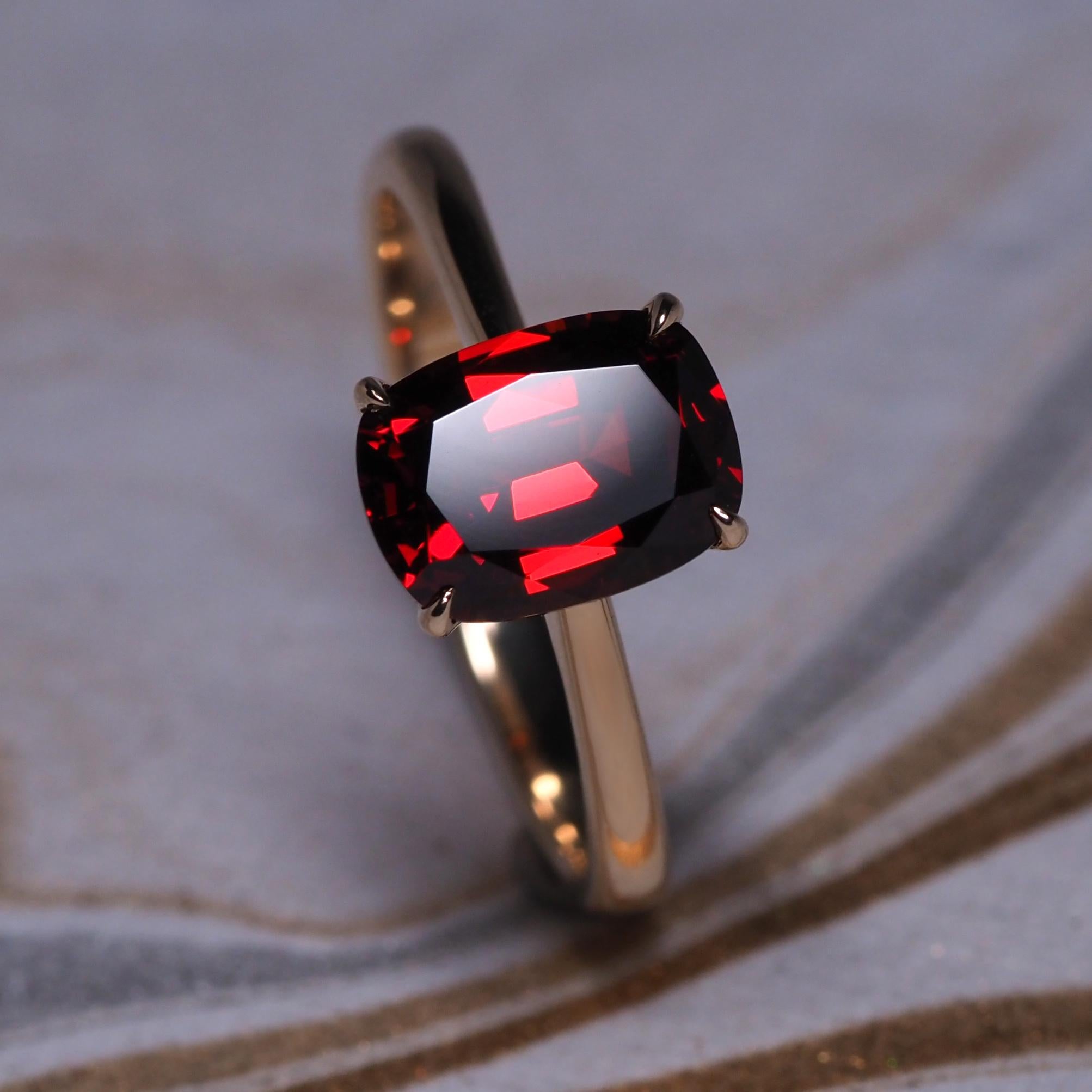 Mixed Cut Almandine Red Garnet Ring Yellow Gold Cocktail Ring For Sale