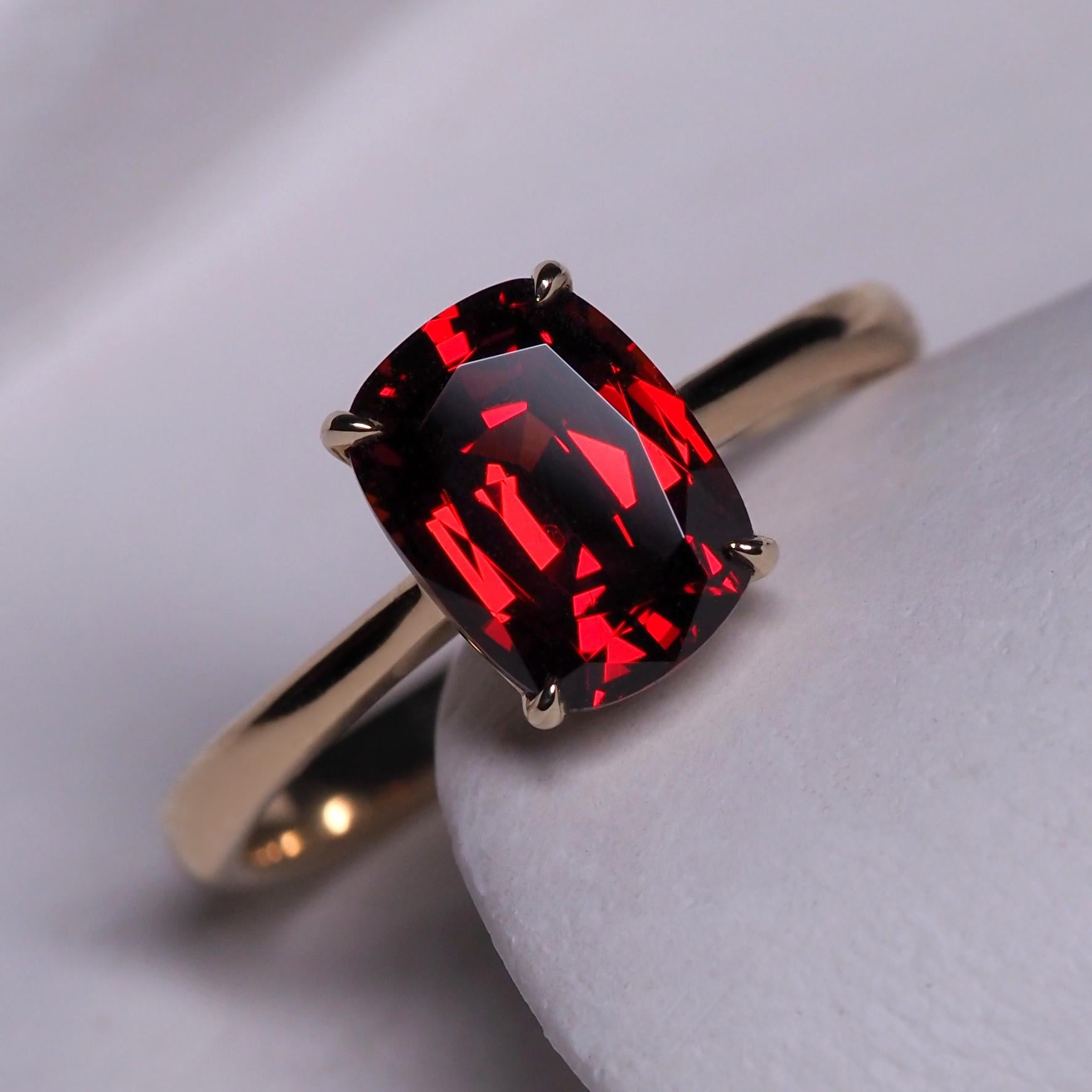 18K Yellow gold ring with natural almandine garnet
almandine origin - Tanzania
stone measurements - 8.94 х 6.65 х 4.47 mm
almandine weight - 2.7 carats
ring weight - 2.7 grams
ring size - 7.25 US


We ship our jewelry worldwide – for our customers